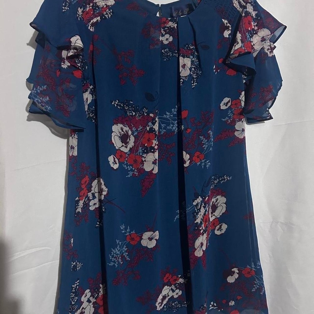 Blue Rain blue floral dress with tiered flutter sleeves size S